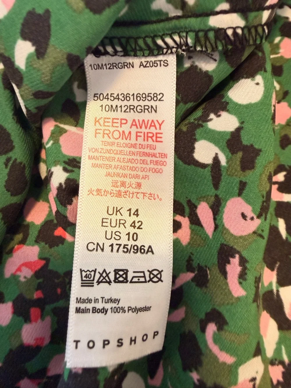 Topshop Green Floral Print Mini Dress UK 14 US 10 Flutter Sleeve Keyhole Back - Picture 8 of 9